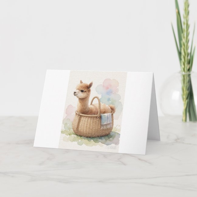 Alpaca Resting In The Woven Llama Basket Greeting  Card