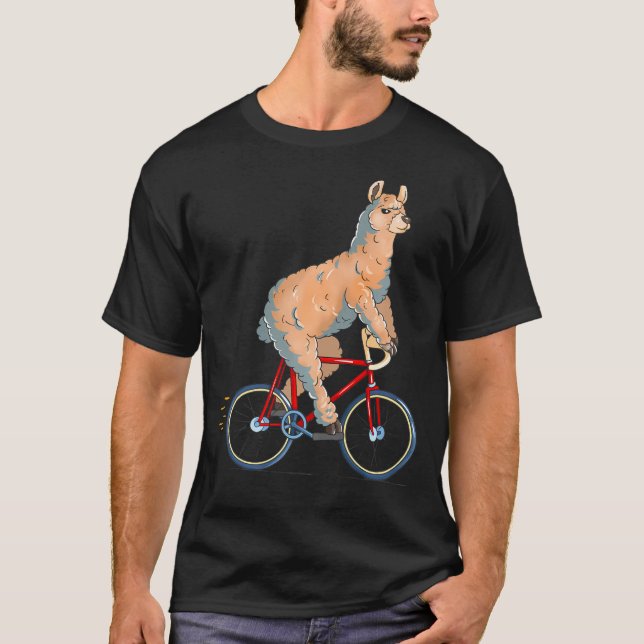 Alpaca Riding Bicycle Cute Biker Cyclist T-Shirt (Front)