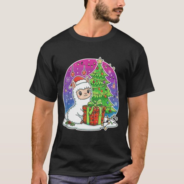 Alpaca Santa Hat Xmas Alpaca Lover Adults Boy Girl T-Shirt (Front)
