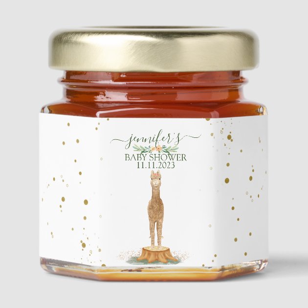Alpaca script baby shower birthday animal honey jar favors