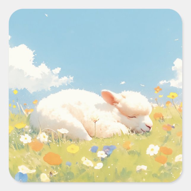 Alpaca Sleeping Meadow Square Sticker (Front)