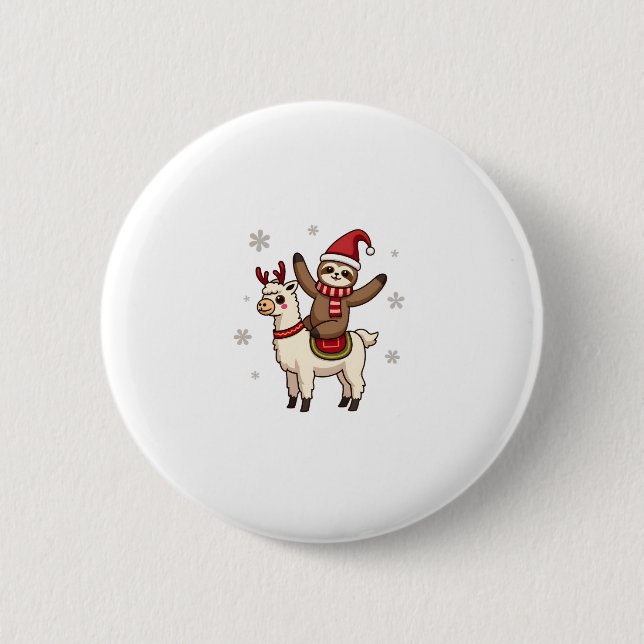 Alpaca Sloth Christmas (1) Button (Front)