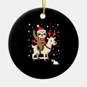 Alpaca Sloth Christmas (1) Ceramic Ornament