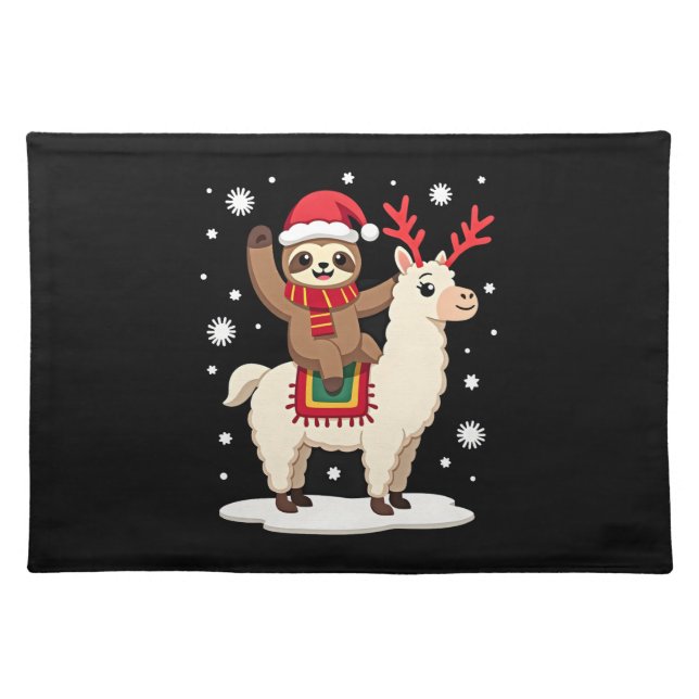 Alpaca Sloth Christmas (1) Cloth Placemat (Front)