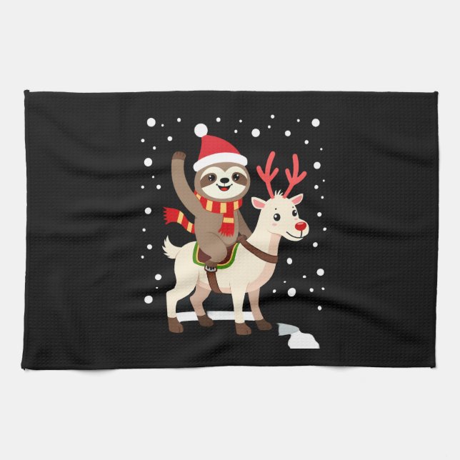 Alpaca Sloth Christmas (1) Kitchen Towel (Horizontal)