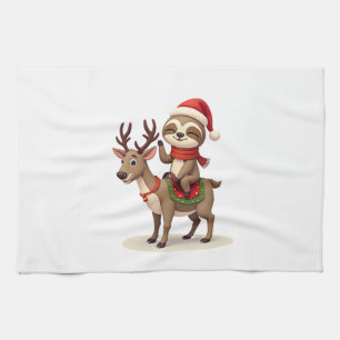 Alpaca Sloth Christmas (1) Kitchen Towel