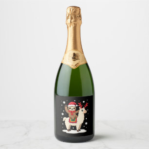 Alpaca Sloth Christmas (1) Sparkling Wine Label