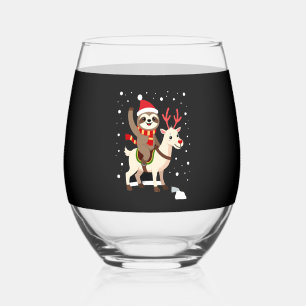 Alpaca Sloth Christmas (1) Stemless Wine Glass