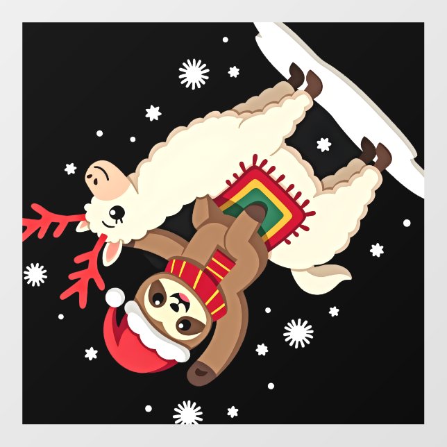 Alpaca Sloth Christmas (1) Wall Decal (Front)