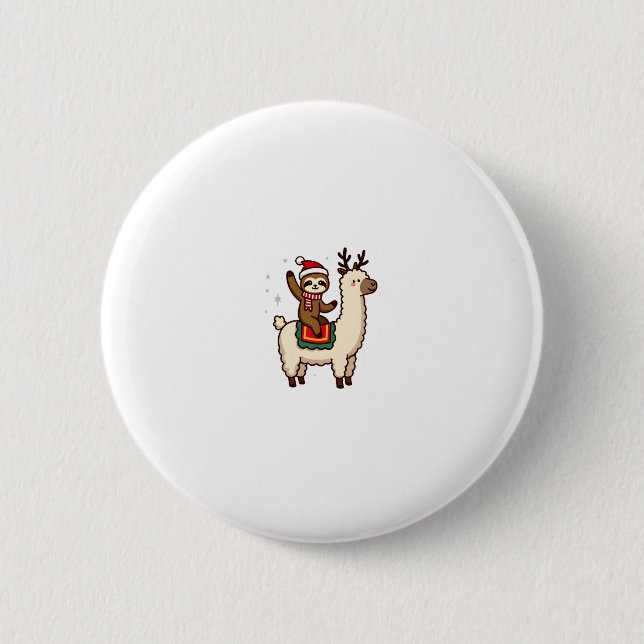 Alpaca Sloth Christmas (2) Button (Front)