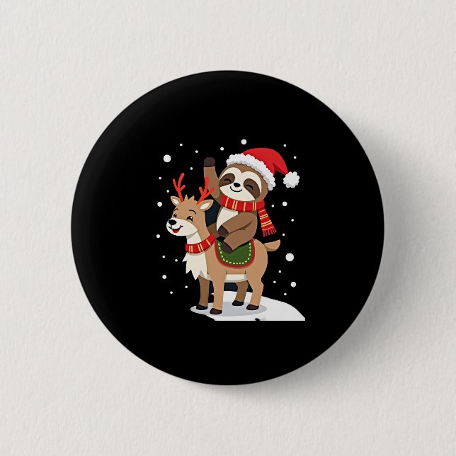Alpaca Sloth Christmas (2) Button (Front)
