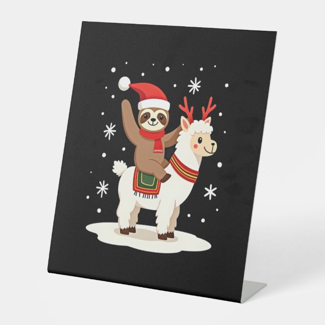 Alpaca Sloth Christmas (2) Pedestal Sign (Front)