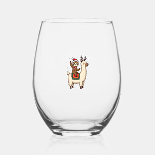 Alpaca Sloth Christmas (2) Stemless Wine Glass