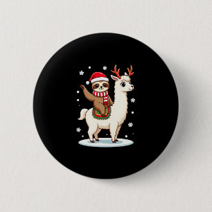 Alpaca Sloth Christmas (3) Button