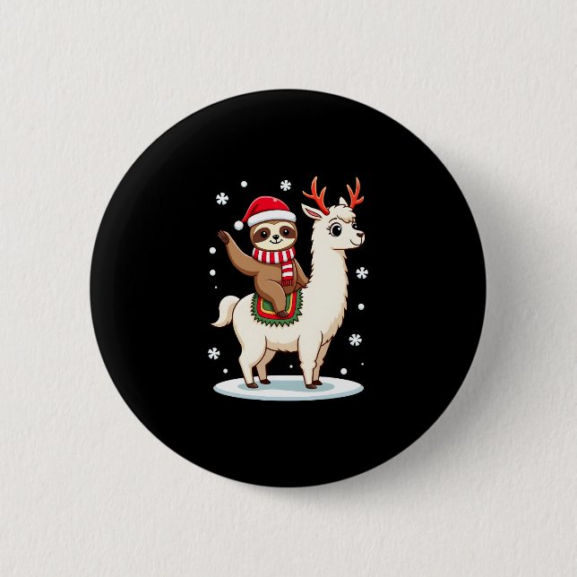 Alpaca Sloth Christmas (3) Button (Front)
