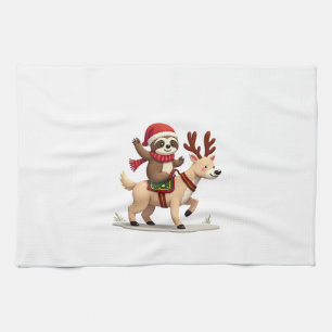 Alpaca Sloth Christmas (3) Kitchen Towel