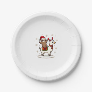 Alpaca Sloth Christmas (3) Paper Plates