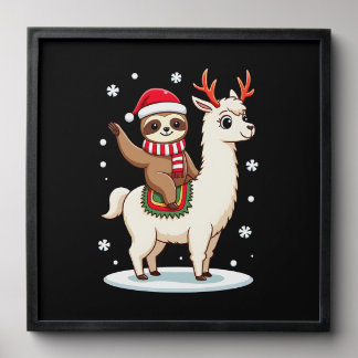 Alpaca Sloth Christmas (3) Peel And Stick Photo Tile