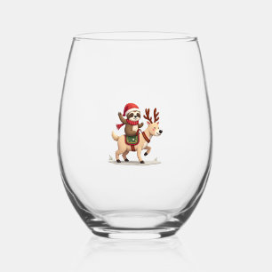 Alpaca Sloth Christmas (3) Stemless Wine Glass