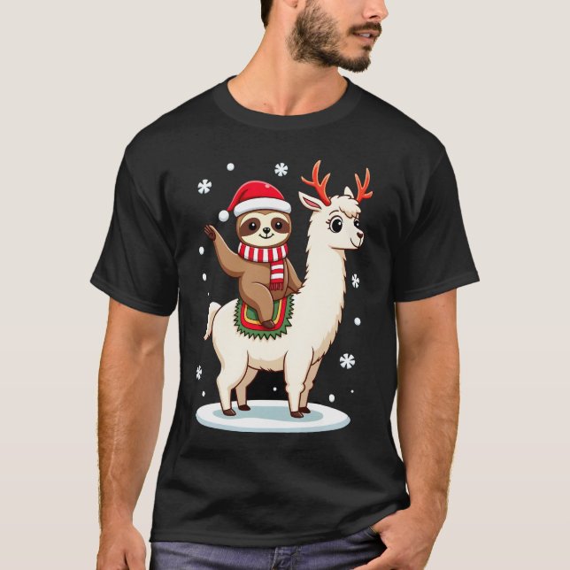 Alpaca Sloth Christmas (3) T-Shirt (Front)