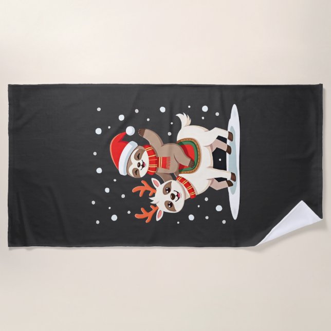 Alpaca Sloth Christmas (4) Beach Towel (Front)