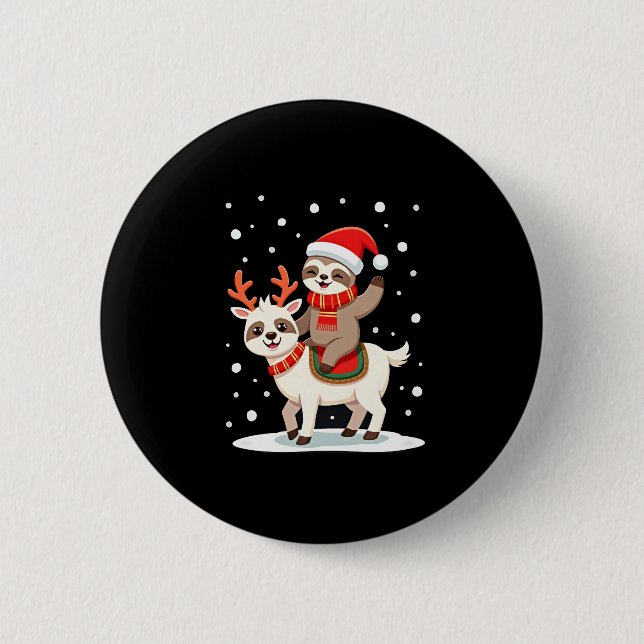 Alpaca Sloth Christmas (4) Button (Front)