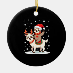 Alpaca Sloth Christmas (4) Ceramic Ornament