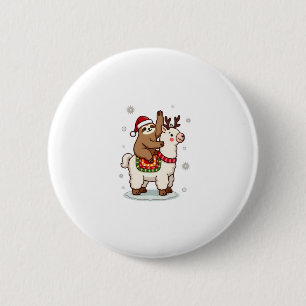 Alpaca Sloth Christmas Button