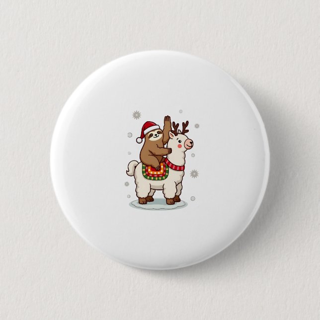 Alpaca Sloth Christmas Button (Front)