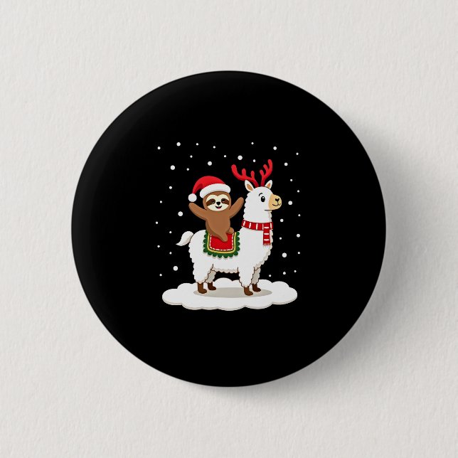Alpaca Sloth Christmas Button (Front)