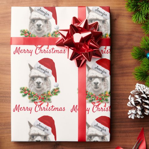 Alpaca Smiles ADD NAME Merry Christmas Llama Wrapping Paper