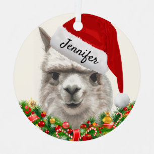 Alpaca Smiles ADD NAME & YEAR Christmas Llama Metal Ornament