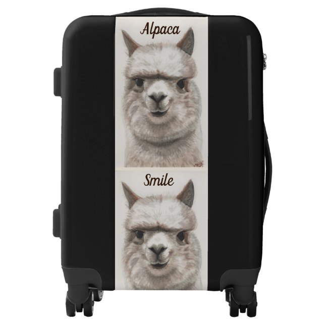 Alpaca Smiles Carry On Luggage Spins Locks Pockets (Front)