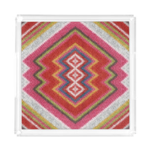 Alpaca sweater, colorful ornament closeup. acrylic tray