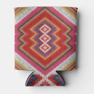 Alpaca sweater, colorful ornament closeup. can cooler