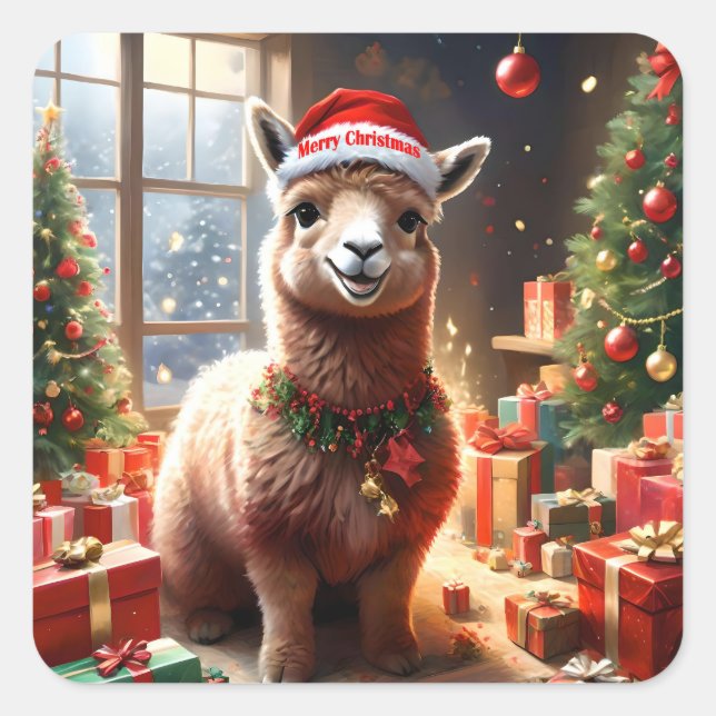 "Alpaca the Presents: A Christmas Tale" Square Sticker (Front)