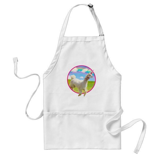 Alpaca Unicorn Under Rainbow Sky Adult Apron (Front)