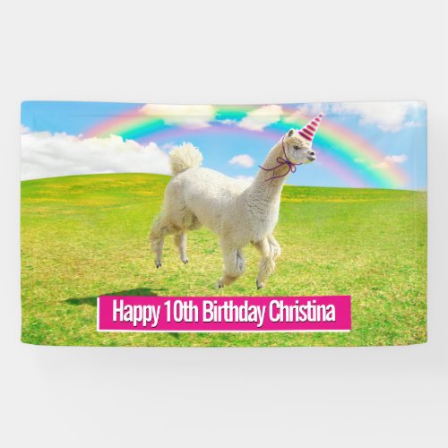 Alpaca Unicorn Under Rainbow Sky Banner