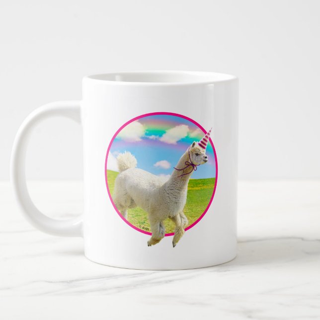 Alpaca Unicorn Under Rainbow Sky Giant Coffee Mug (Left)