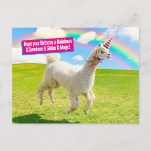 Alpaca Unicorn Under Rainbow Sky Invitation Postcard