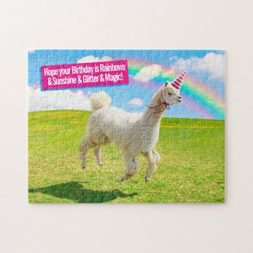 Alpaca Unicorn Under Rainbow Sky Jigsaw Puzzle