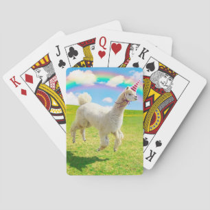 Alpaca Unicorn Under Rainbow Sky Poker Cards