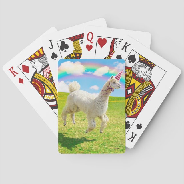 Alpaca Unicorn Under Rainbow Sky Poker Cards (Back)