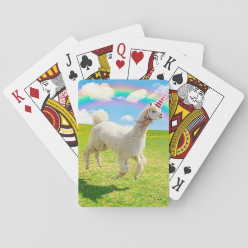 Alpaca Unicorn Under Rainbow Sky Poker Cards