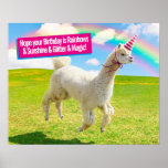 Alpaca Unicorn Under Rainbow Sky Poster