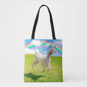 Alpaca Unicorn Under Rainbow Sky Tote Bag