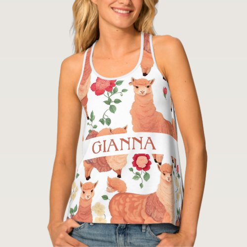 Alpaca Watercolor Colorful Personalized Pattern Tank Top