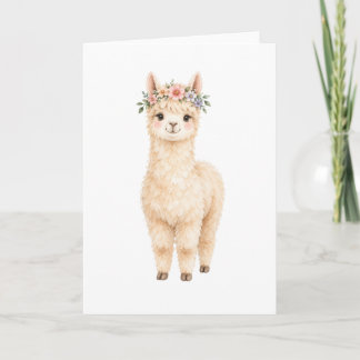 Alpaca Wearing a Flower Crown Card