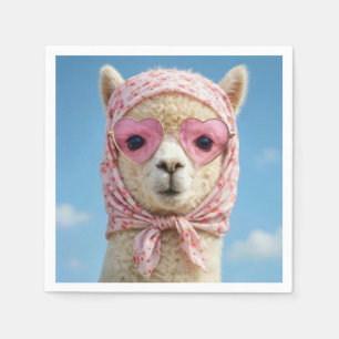 Alpaca Wearing Head Scarf and Sunglasses Napkins