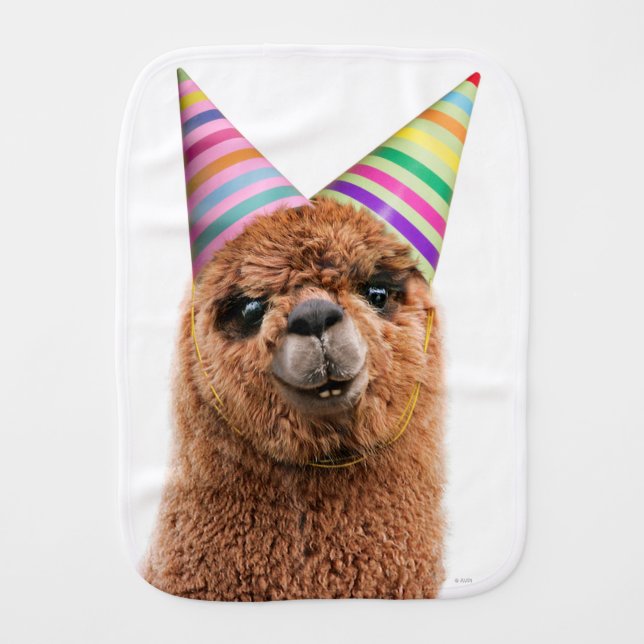 Alpaca Wearing Party Hats Baby Burp Cloth (Front)
